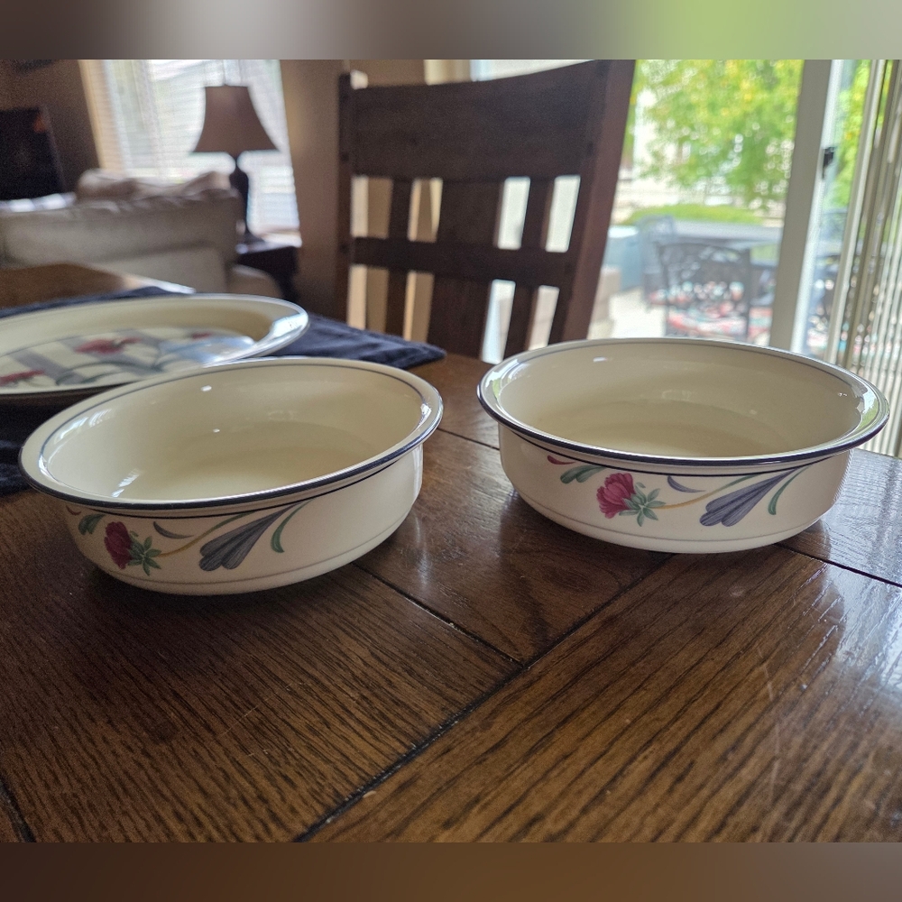 Lenox Chinastone Poppies On Blue Set Of 2 Soup/Cereal Bowls